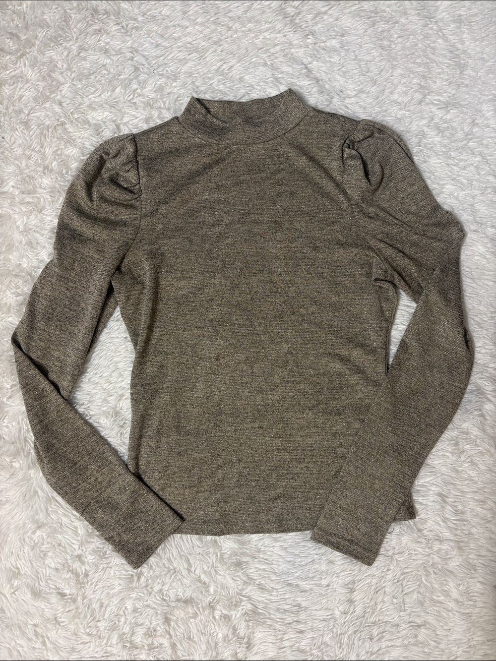 Dolan Anthropologie Puff-Sleeve Mock Neck Top Size XS In Sand/Sable